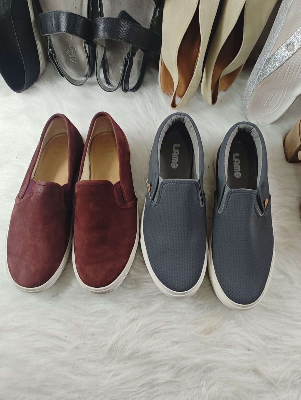 Banana Republic Maroon + Lamo Gray Suede Slip-On Shoes Bundle Women’s Size 8